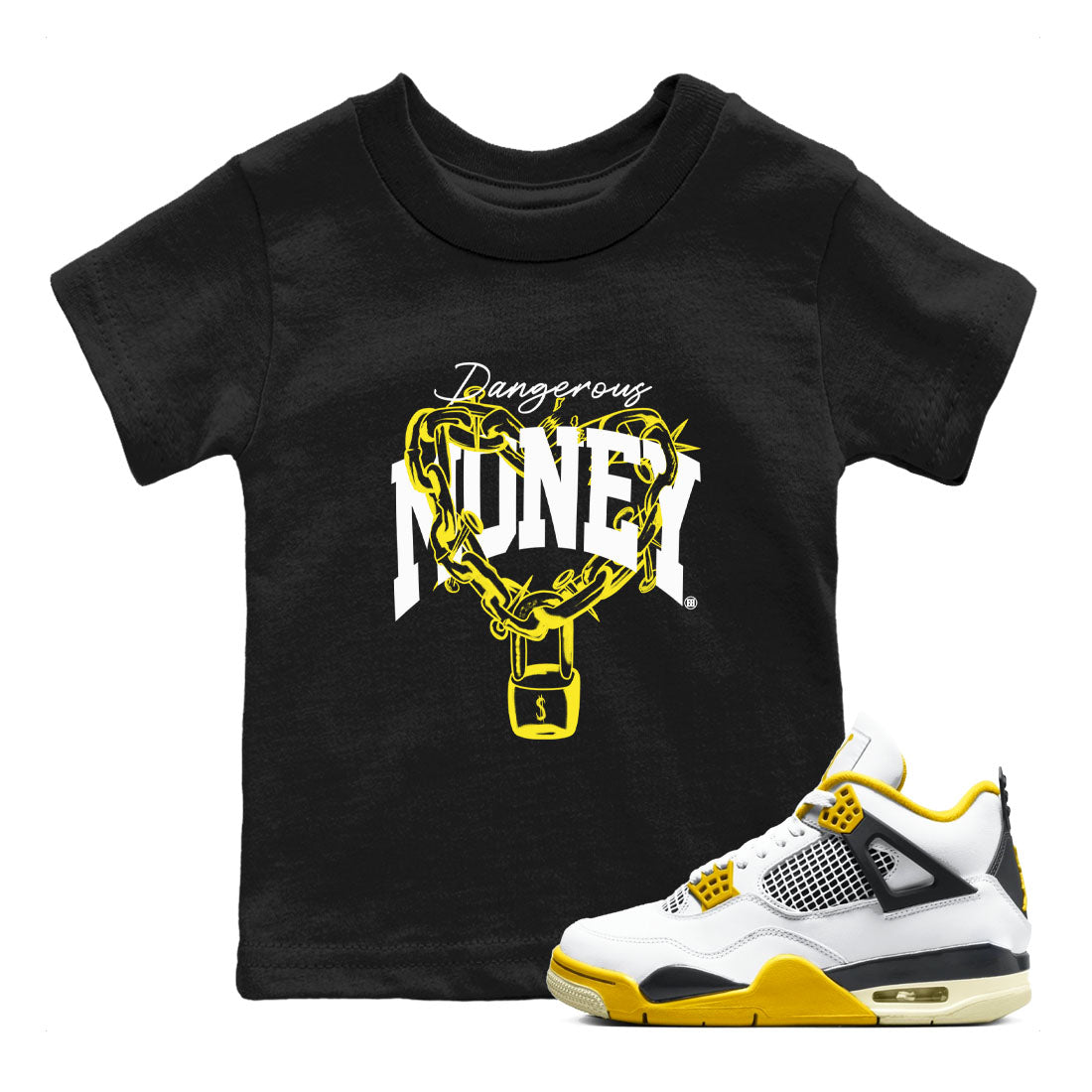 Dangerous Money snkmatch Tees Kids - Air Jordan 4 Vivid Sulfur