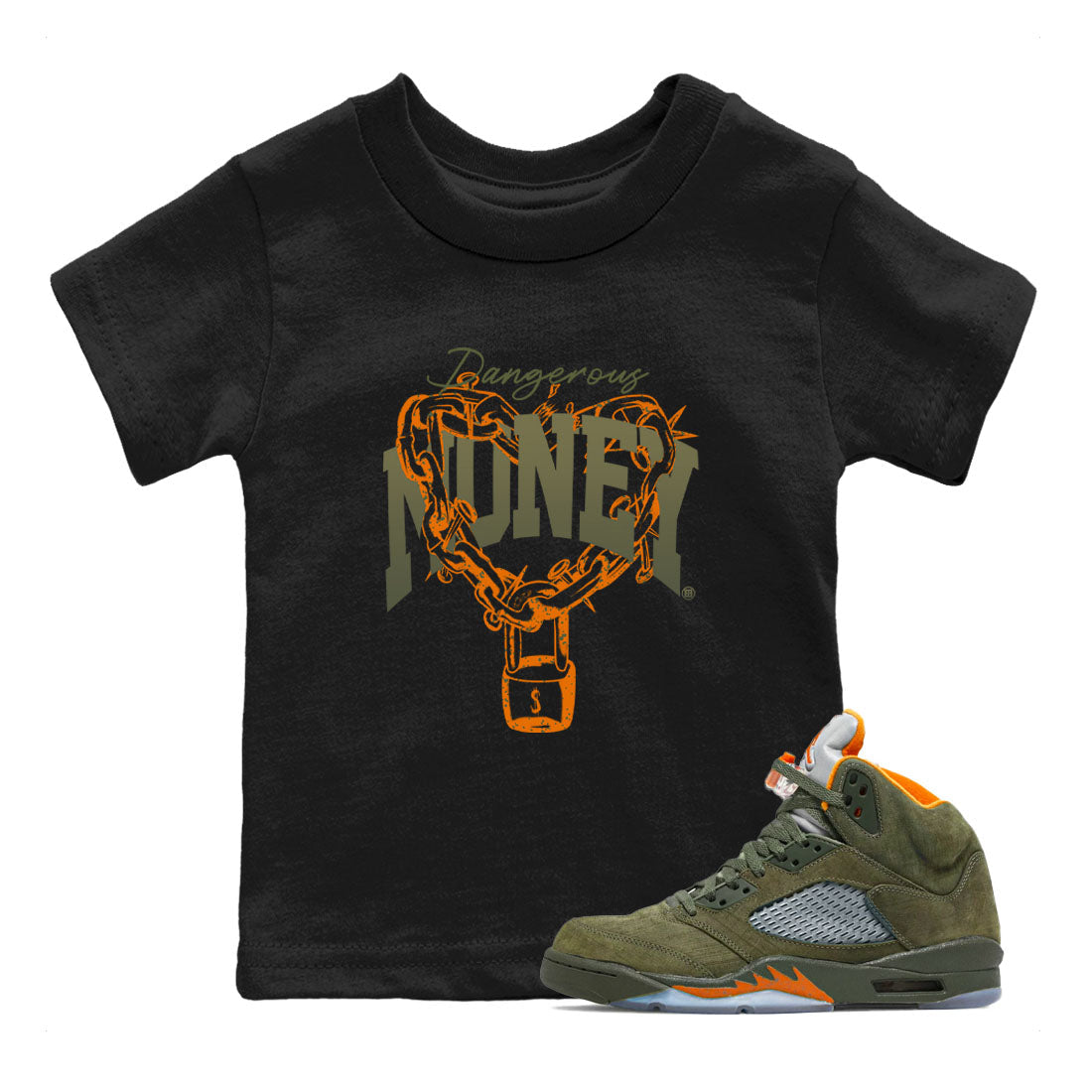 Dangerous Money snkmatch Tees Kids - Air Jordan 5 Olive