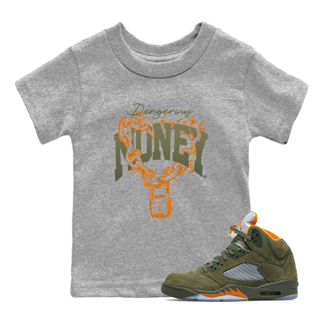 Dangerous Money snkmatch Tees Kids - Air Jordan 5 Olive