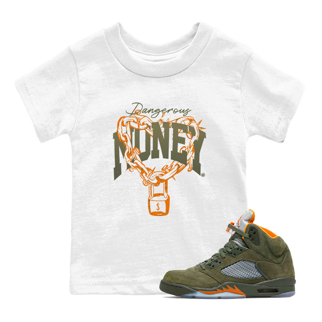 Dangerous Money snkmatch Tees Kids - Air Jordan 5 Olive