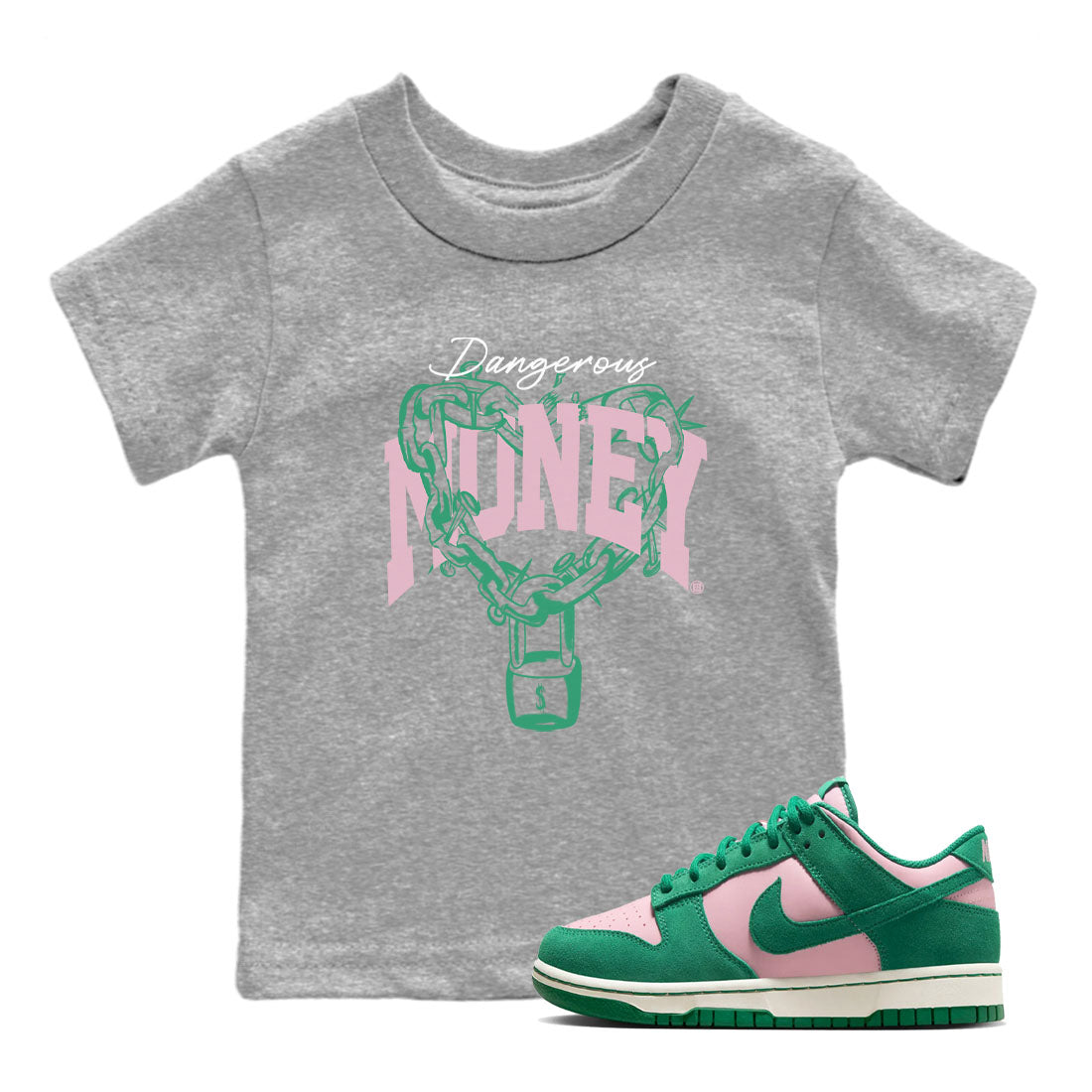 Dangerous Money snkmatch Tees Kids - Dunk Medium Soft Pink Malachite