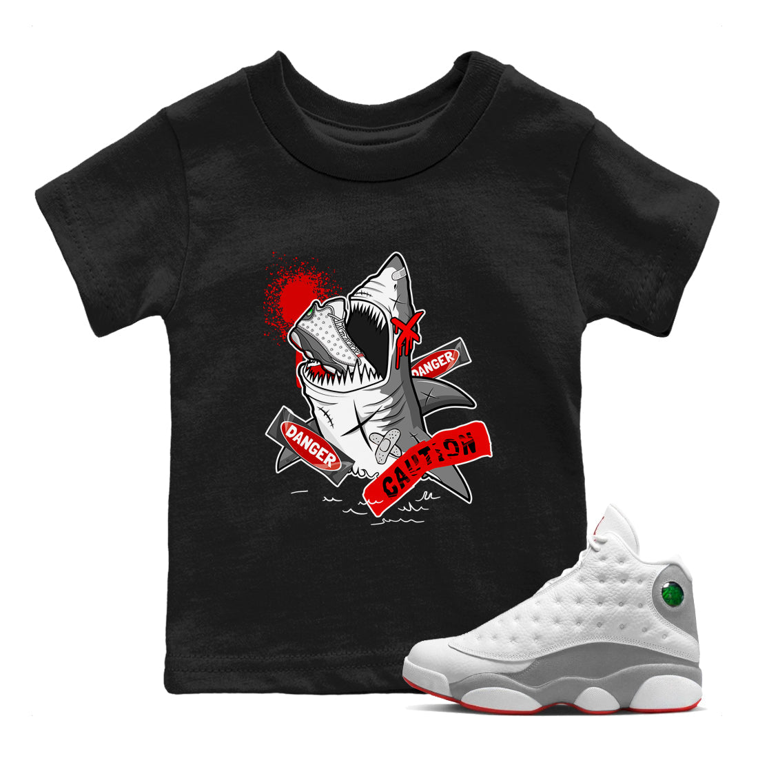 Dangerous Shark snkmatch Tee Kids - Air Jordan 13 Wolf Grey
