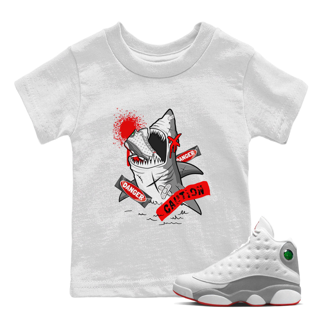 Dangerous Shark snkmatch Tee Kids - Air Jordan 13 Wolf Grey