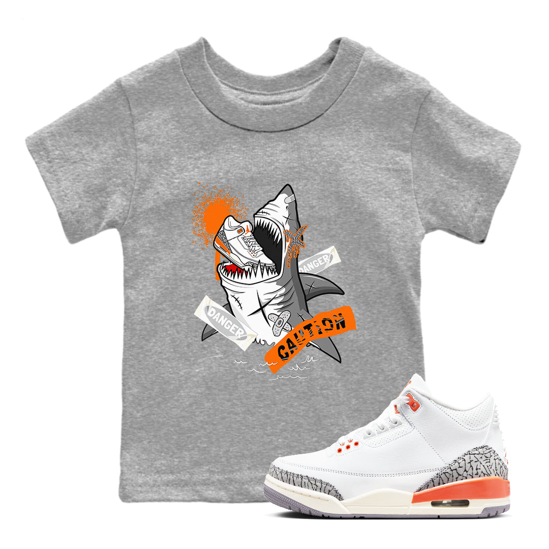 Dangerous Shark snkmatch Tees Kids - Air Jordan 3 Georgia Peach