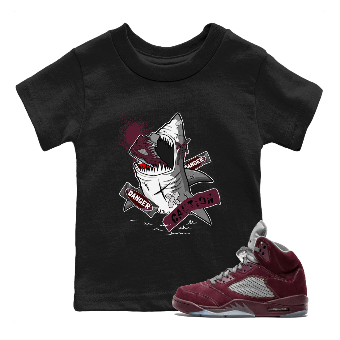 Dangerous Shark snkmatch Tee Kids - Air Jordan 5 Burgundy
