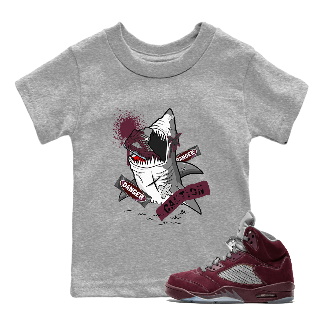 Dangerous Shark snkmatch Tee Kids - Air Jordan 5 Burgundy