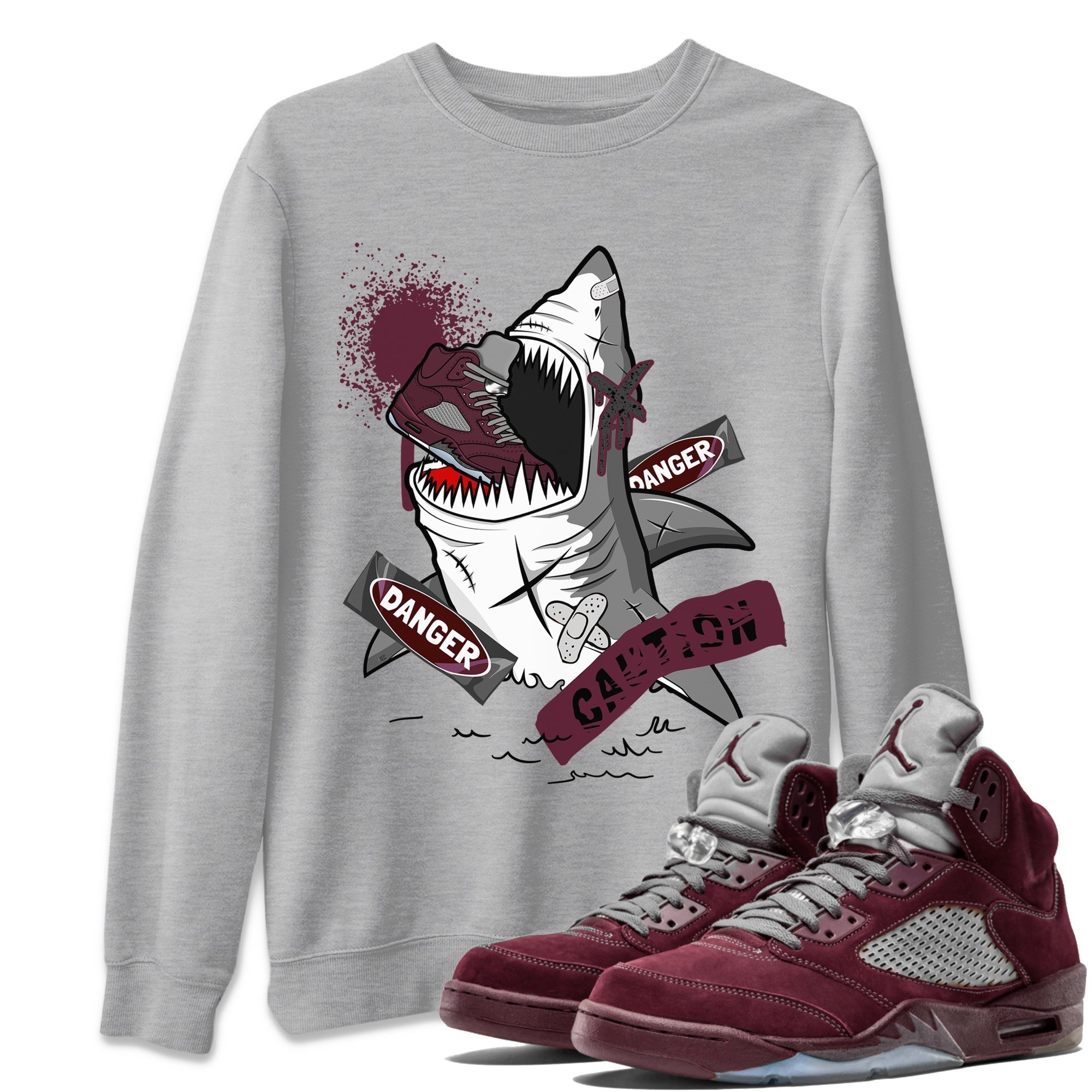Dangerous Shark snkmatch Tee - Air Jordan 5 Burgundy