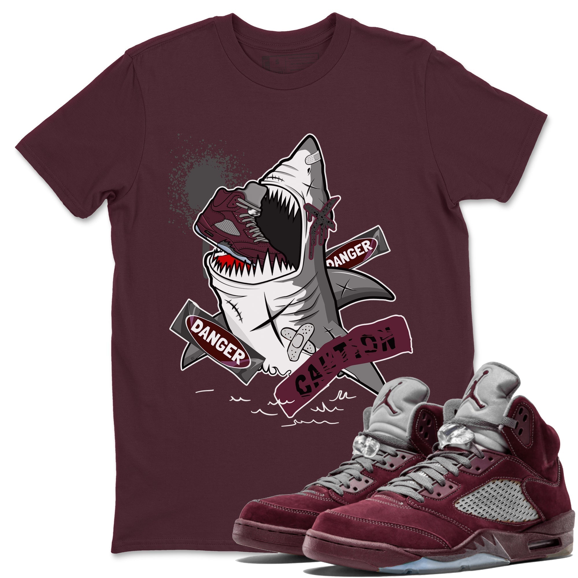 Dangerous Shark snkmatch Tee - Air Jordan 5 Burgundy