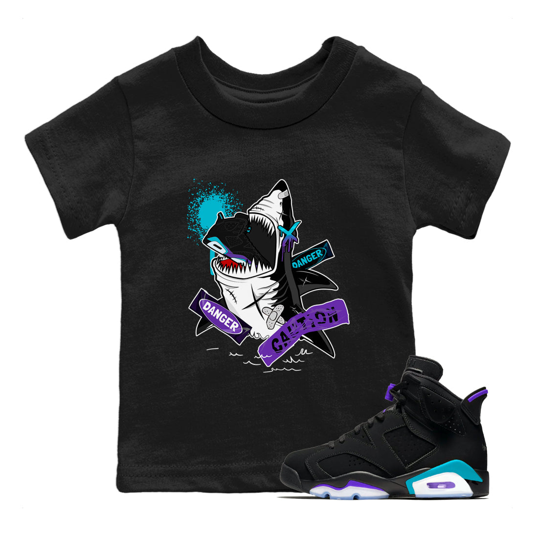 Dangerous Shark snkmatch Tee Kids - Air Jordan 6 Aqua