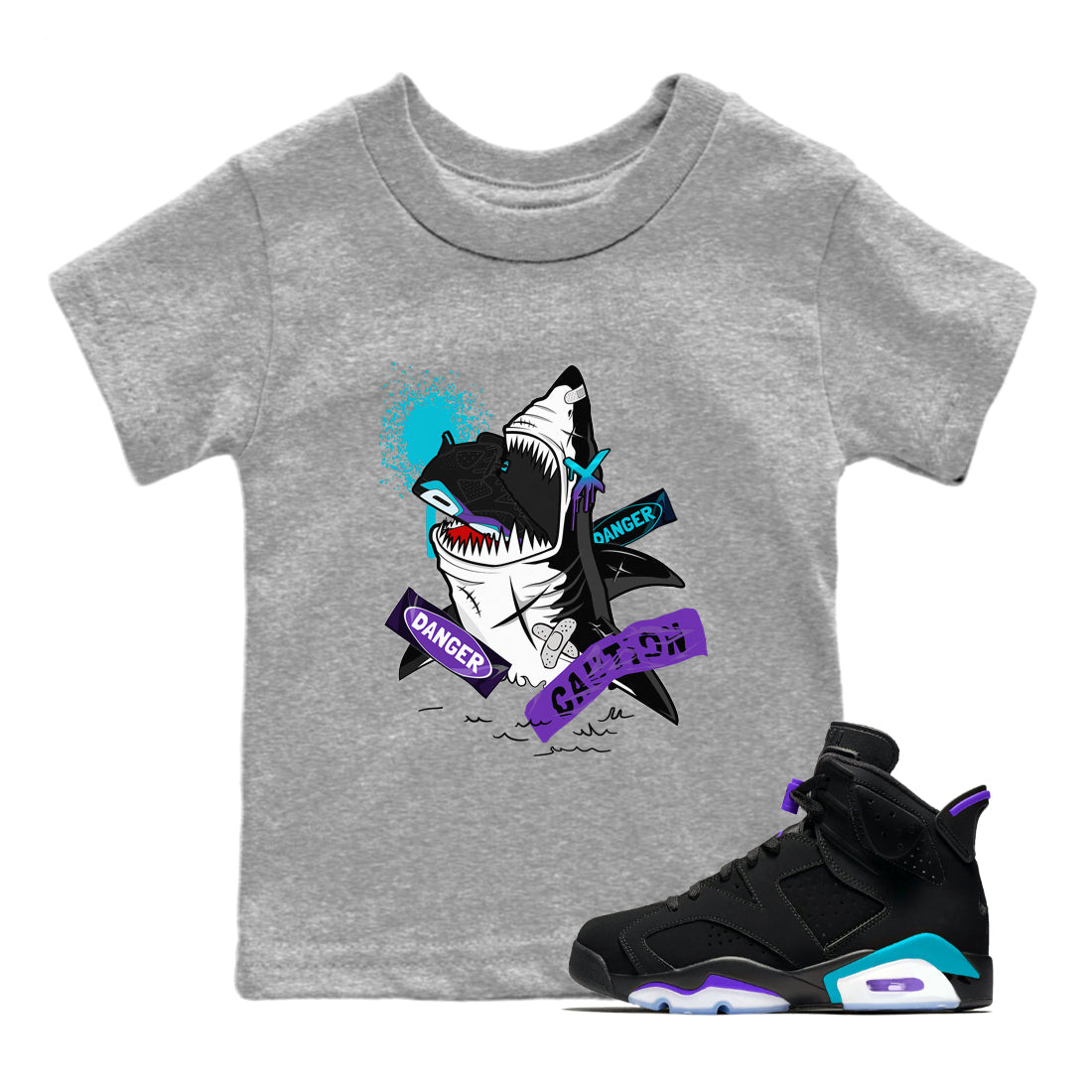 Dangerous Shark snkmatch Tee Kids - Air Jordan 6 Aqua