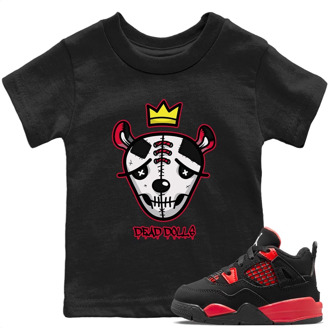 Dead Dolls Face Kids Tops - Air Jordan 4 Red Thunder