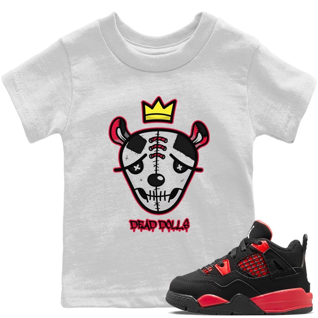 Dead Dolls Face Kids Tops - Air Jordan 4 Red Thunder