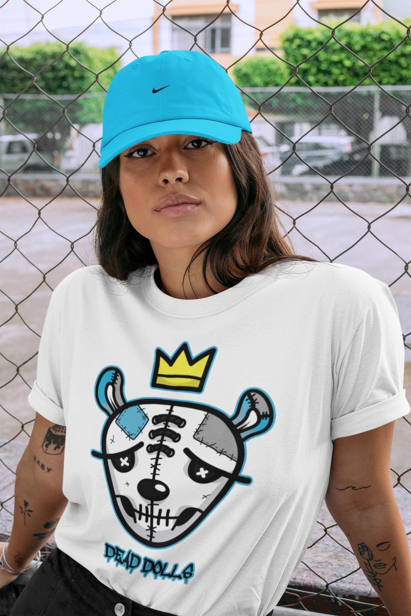 Dead Dolls Face Unisex Tops - Yeezy 700 Bright Cyan
