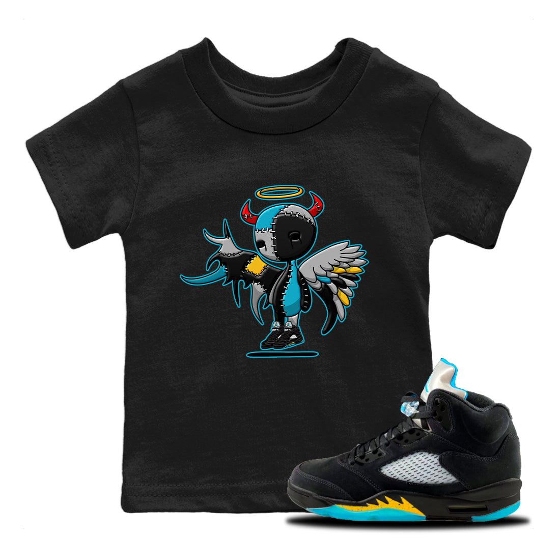 Devil Angel Kids Tops - Air Jordan 5 Aqua