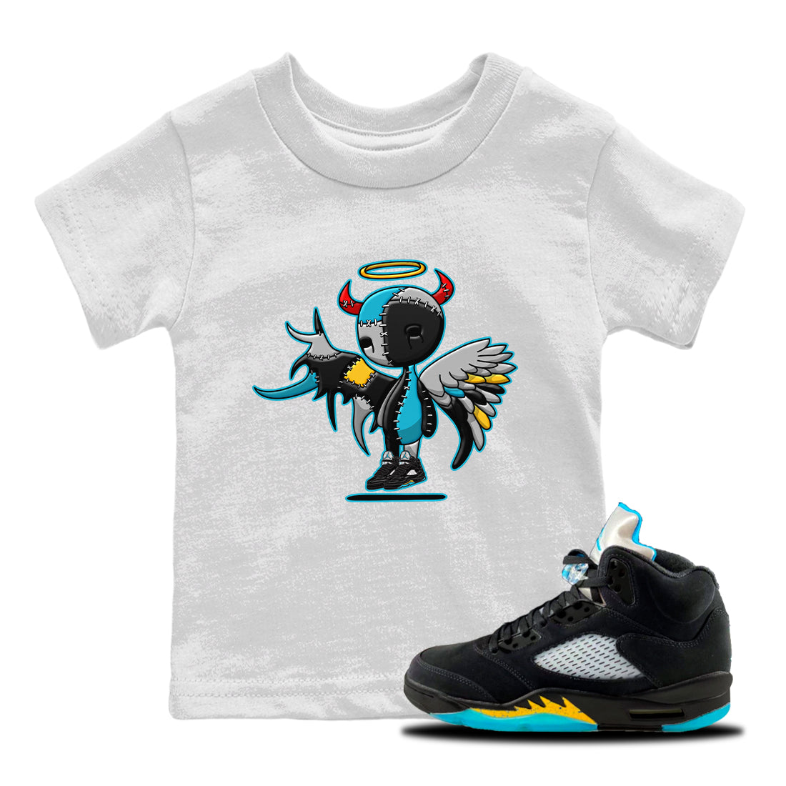 Devil Angel Kids Tops - Air Jordan 5 Aqua