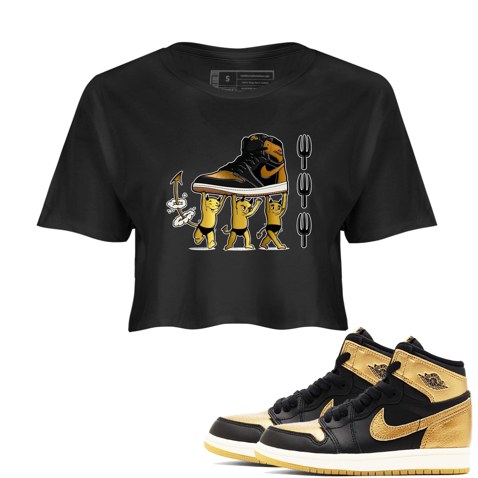 Devil Babies snkmatch Women's Top - Air Jordan 1 Black Metallic Gold
