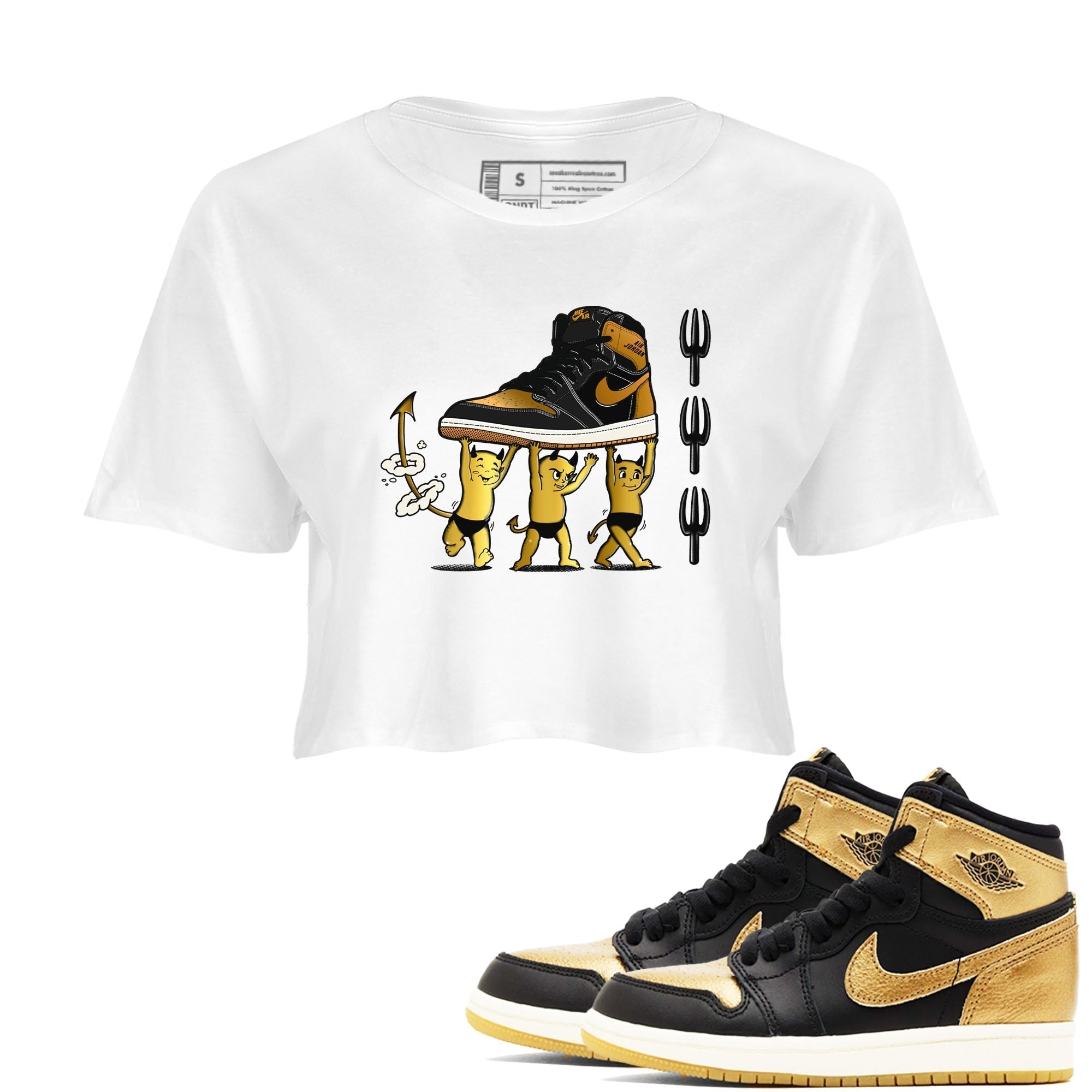 Devil Babies snkmatch Women's Top - Air Jordan 1 Black Metallic Gold