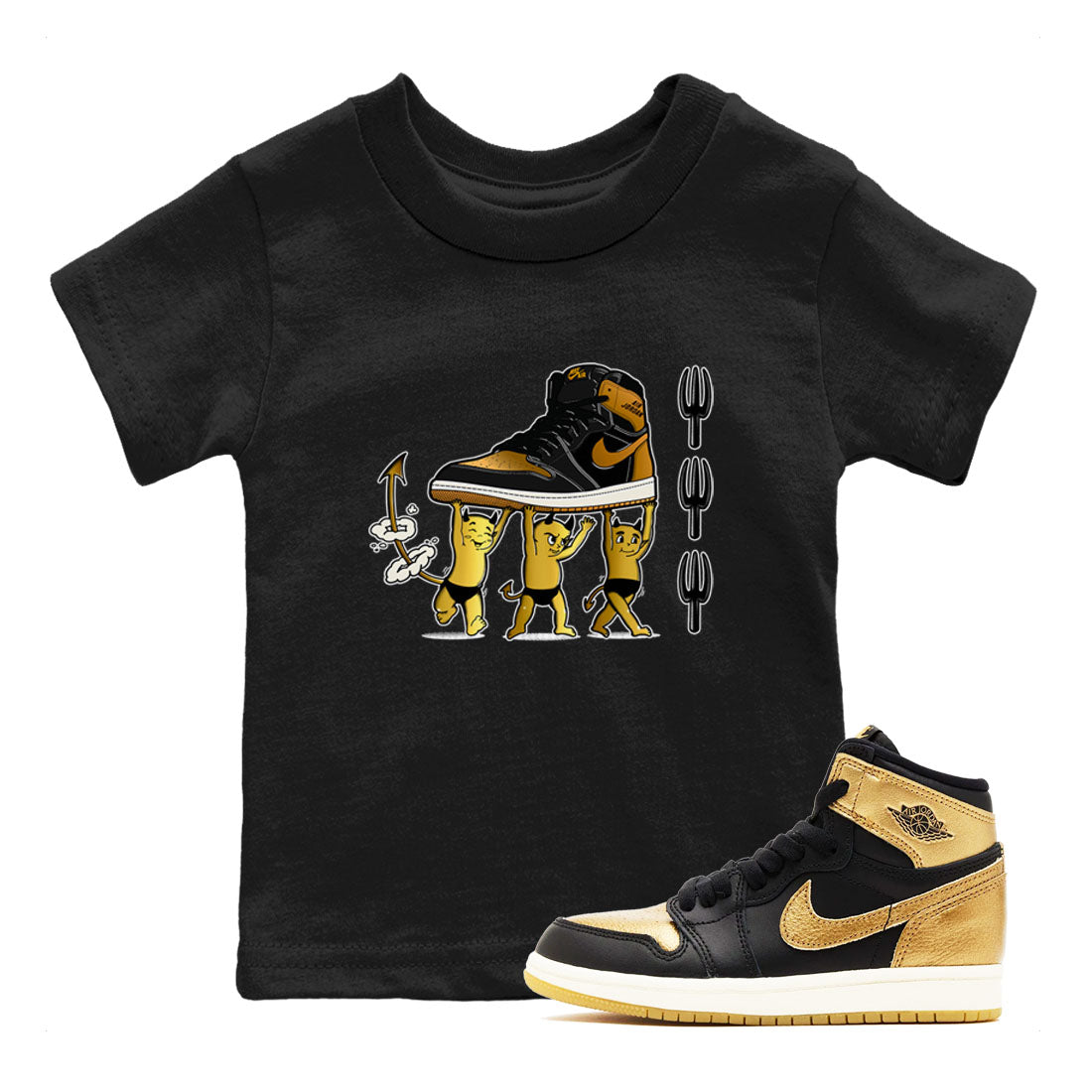 Devil Babies snkmatch Tees Kids - Air Jordan 1 Black Metallic Gold