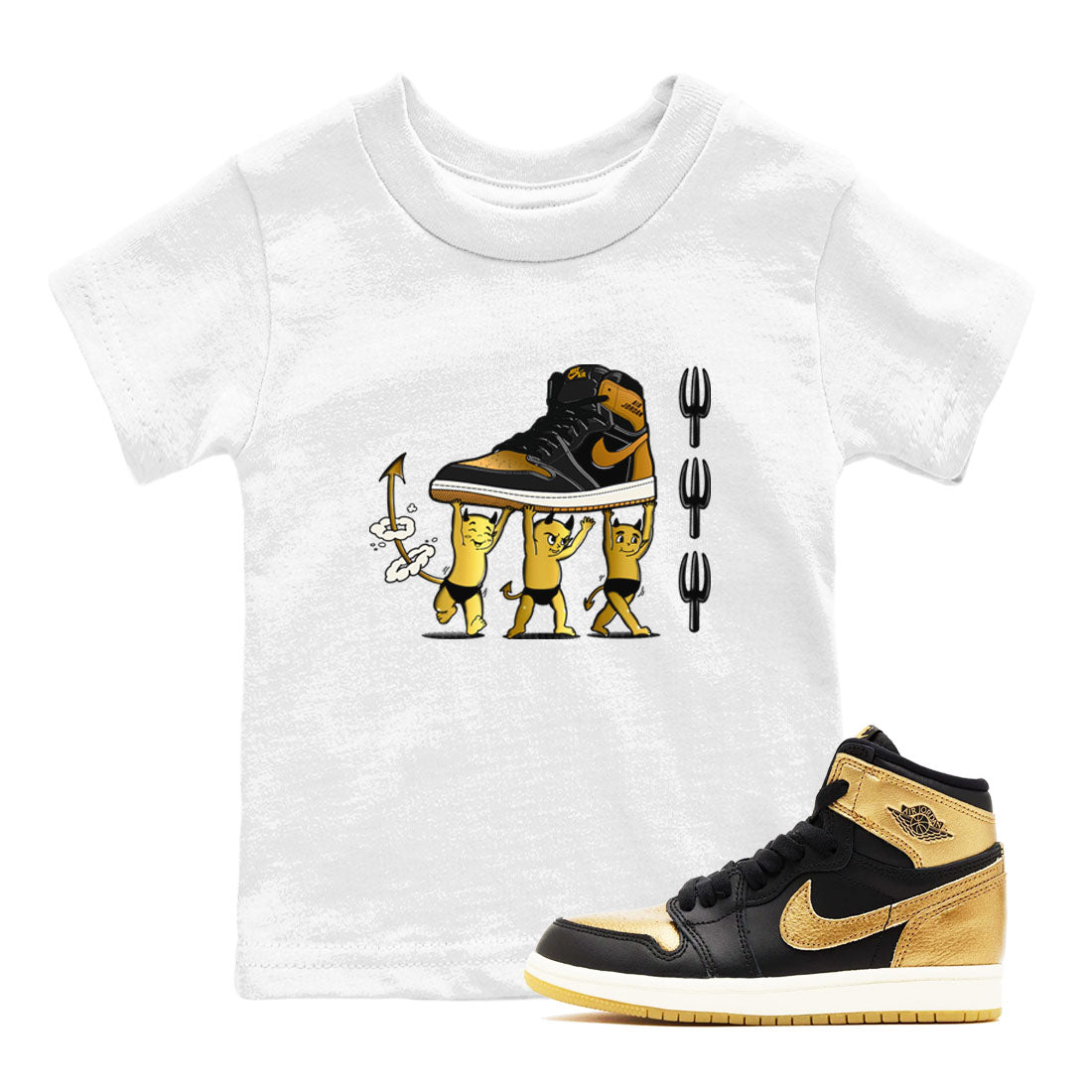 Devil Babies snkmatch Tees Kids - Air Jordan 1 Black Metallic Gold