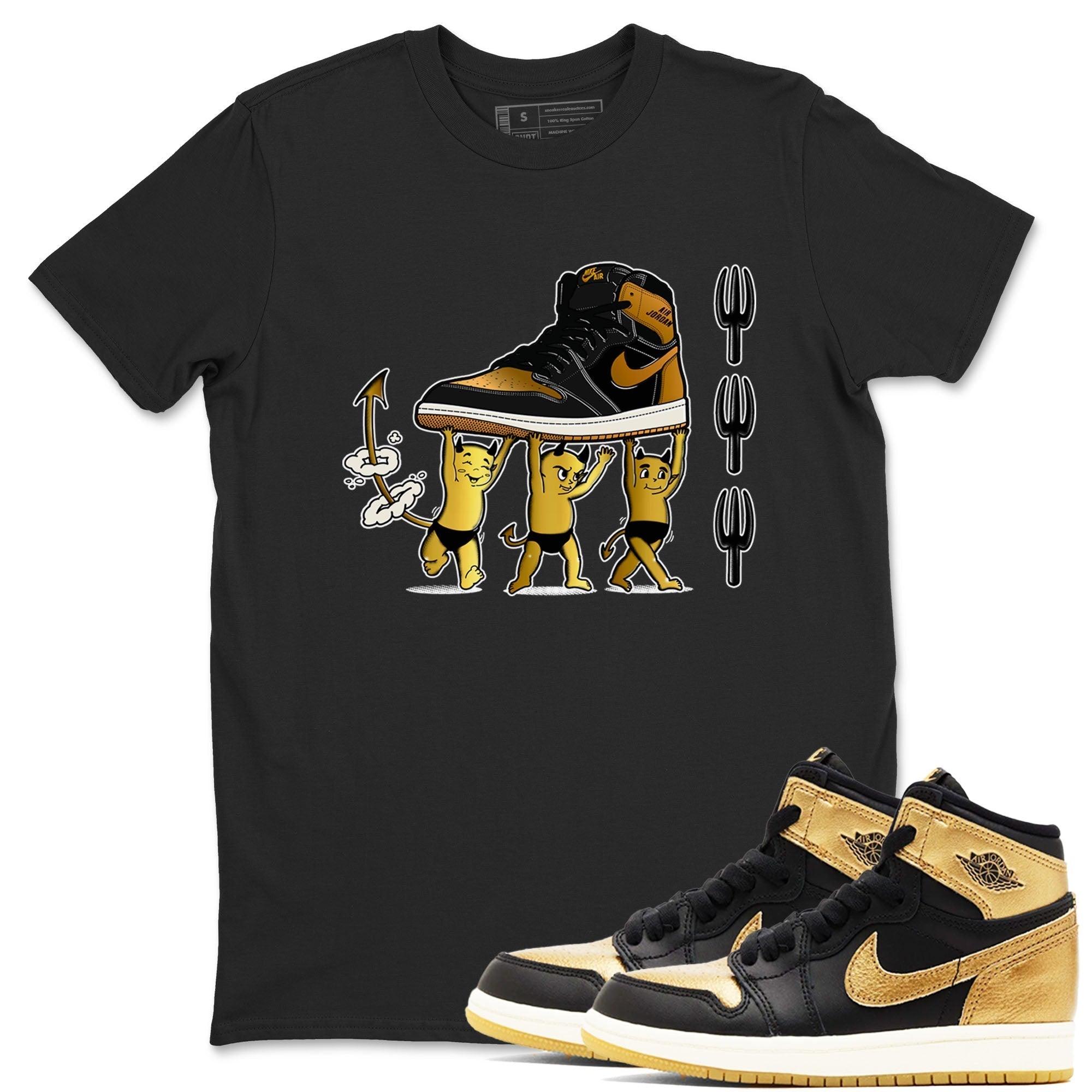 Devil Babies snkmatch Tees - Air Jordan 1 Black Metallic Gold