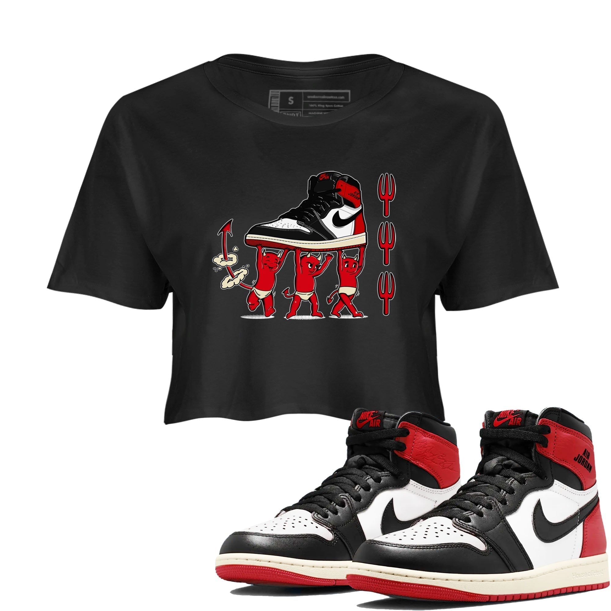 Devil Babies snkmatch Women's Top - Air Jordan 1 Black Toe Reimagined