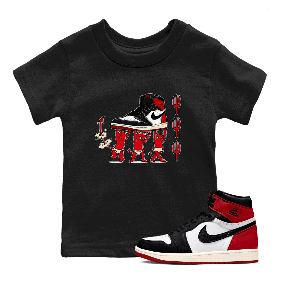 Devil Babies snkmatch Tees Kids - Air Jordan 1 Black Toe Reimagined