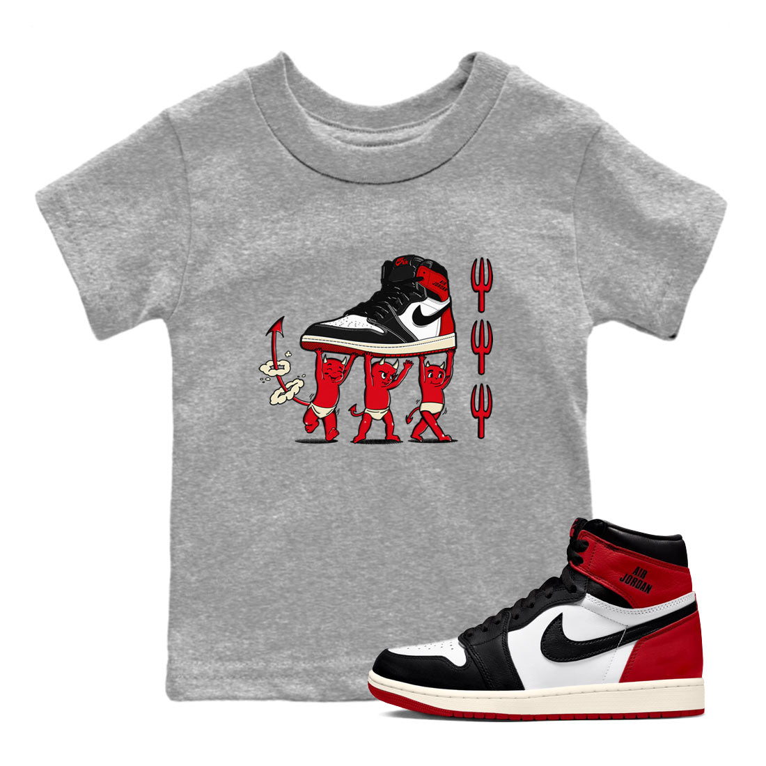 Devil Babies snkmatch Tees Kids - Air Jordan 1 Black Toe Reimagined