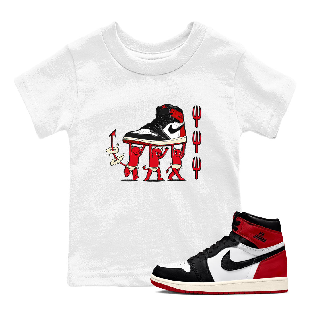 Devil Babies snkmatch Tees Kids - Air Jordan 1 Black Toe Reimagined