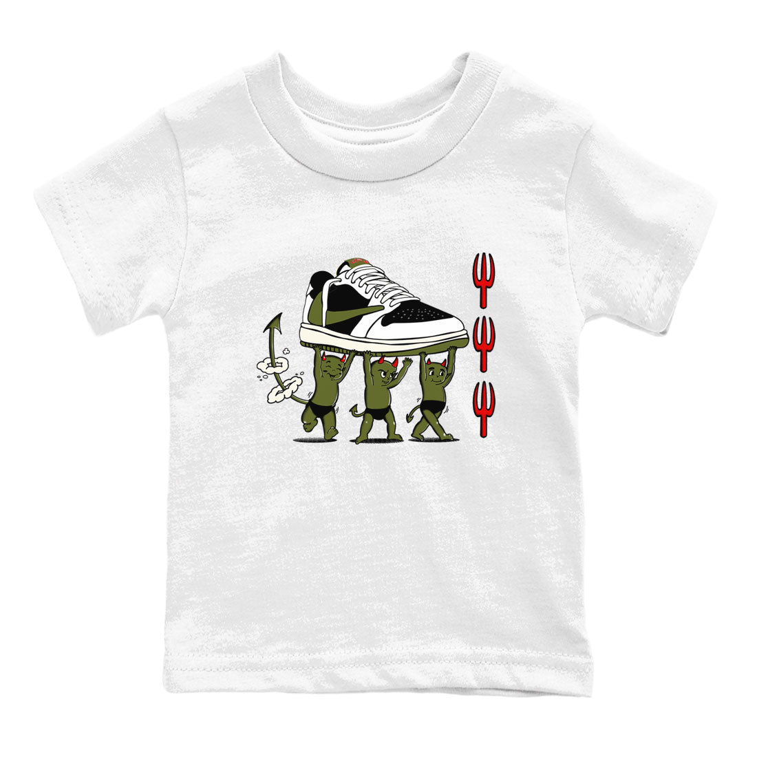 Devil Babies snkmatch Tees Kids - Air Jordan 1 Travis Scott Olive
