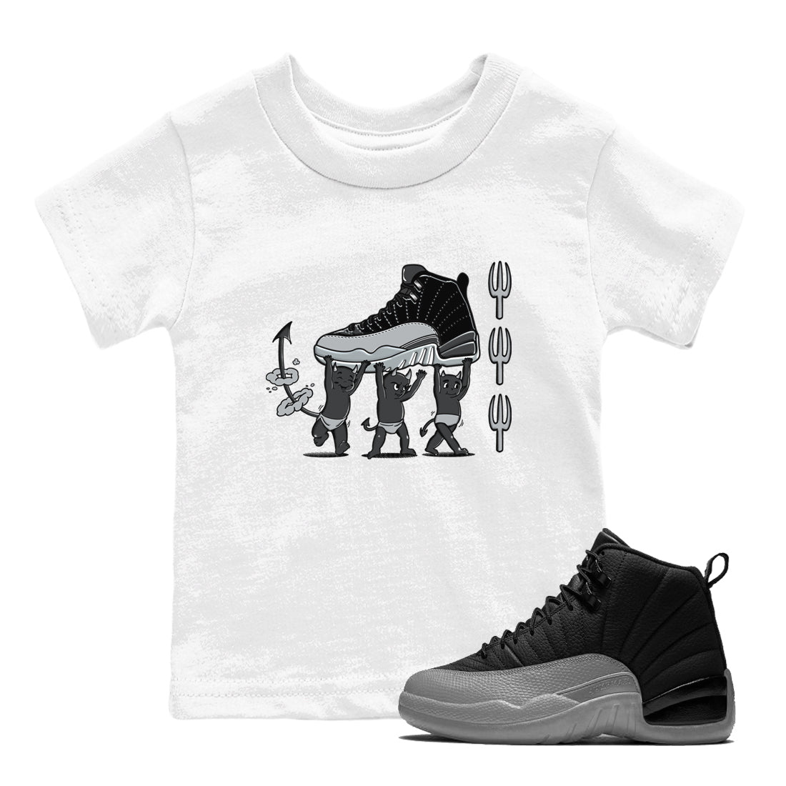 Devil Babies snkmatch Tees Kids - Air Jordan 12 Black Wolf Grey