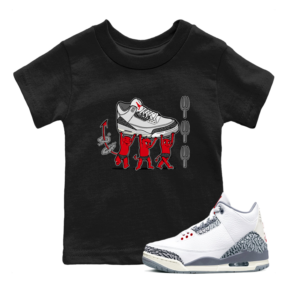 Devil Babies snkmatch Tees Kids - Air Jordan 3 Cement Grey