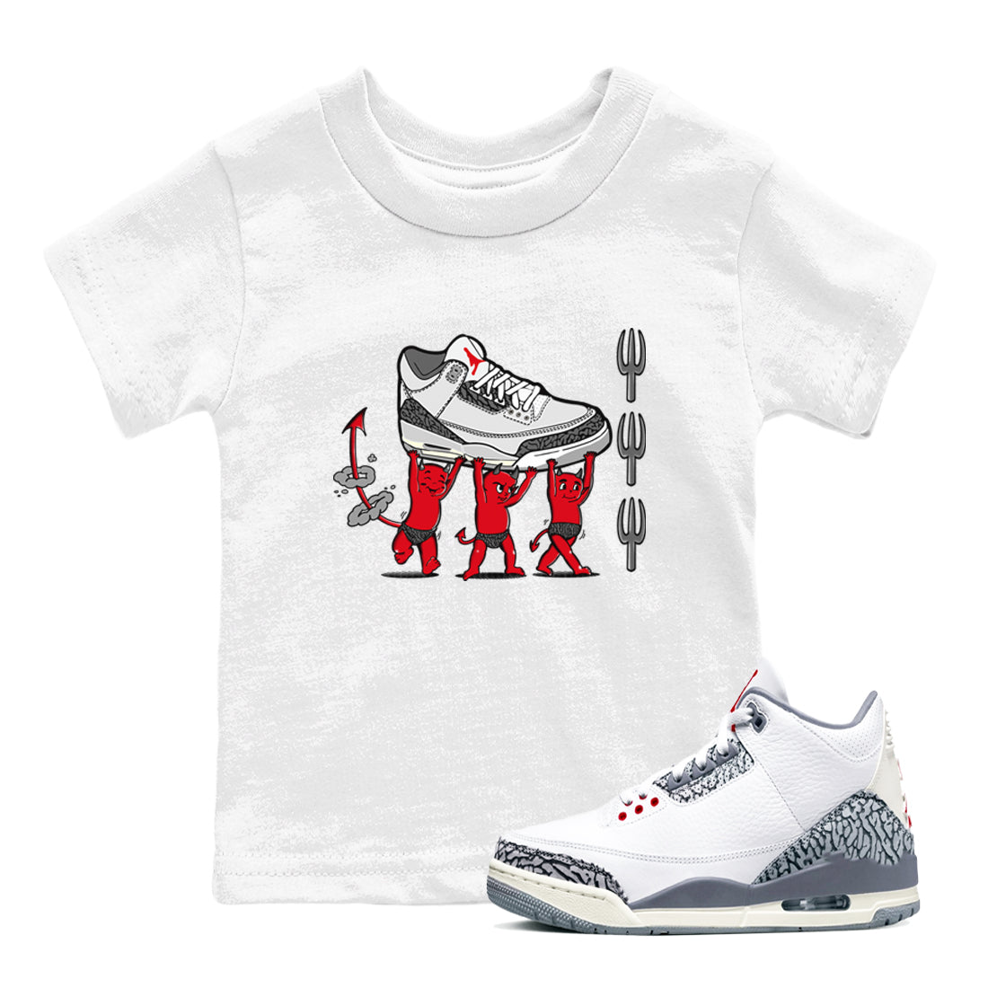 Devil Babies snkmatch Tees Kids - Air Jordan 3 Cement Grey