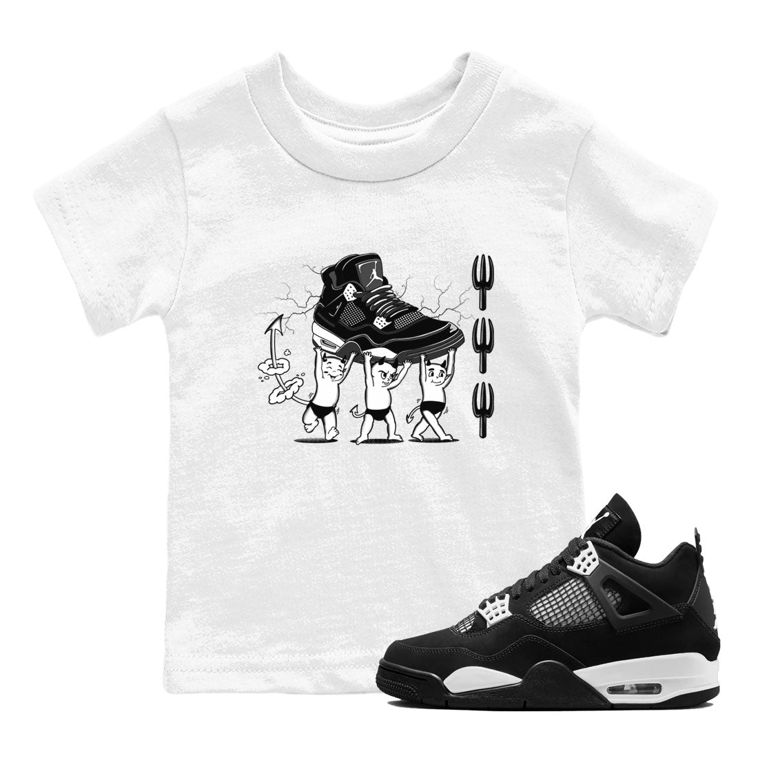 Devil Babies snkmatch Tees Kids - Air Jordan 4 White Thunder