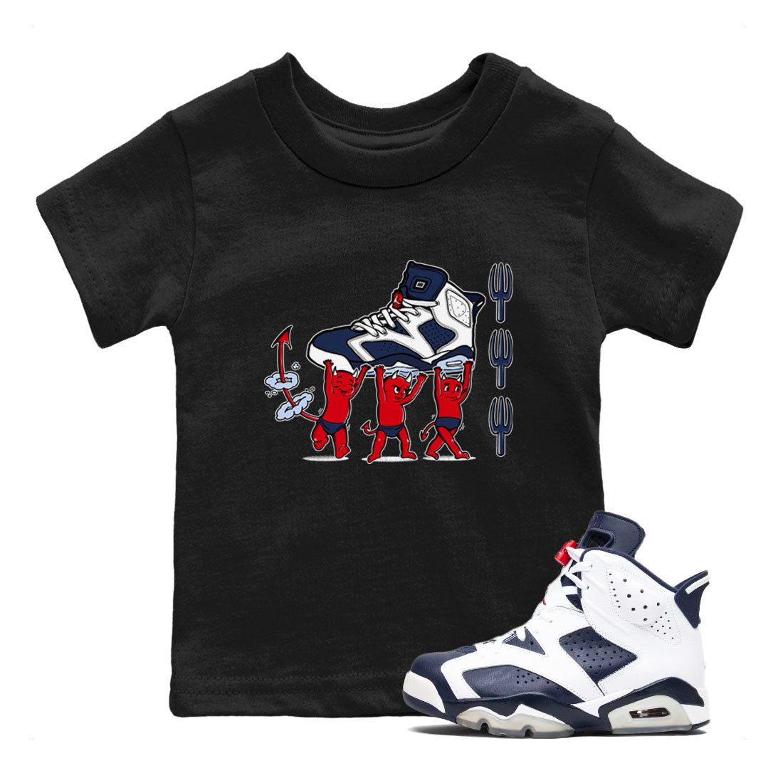 Devil Babies snkmatch Tees Kids - Air Jordan 6 White And Midnight Navy