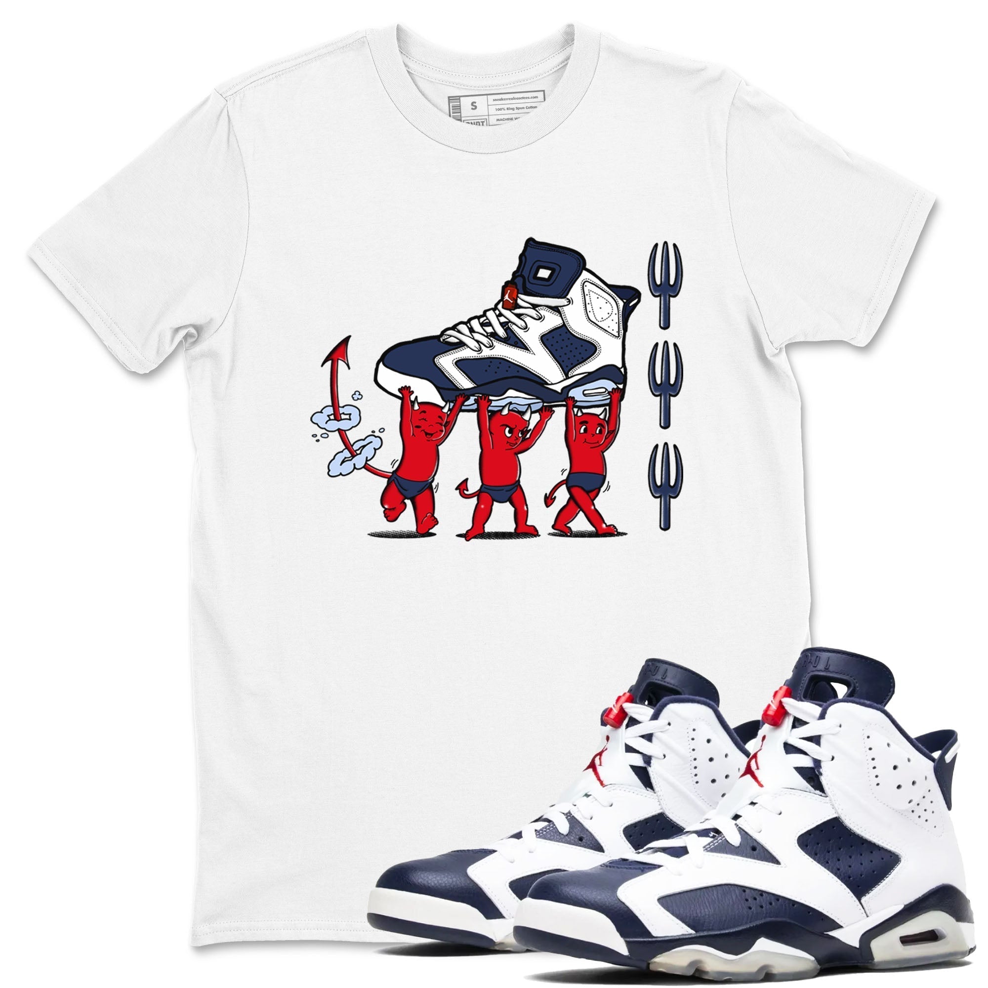 Devil Babies snkmatch Tees - Air Jordan 6 White And Midnight Navy