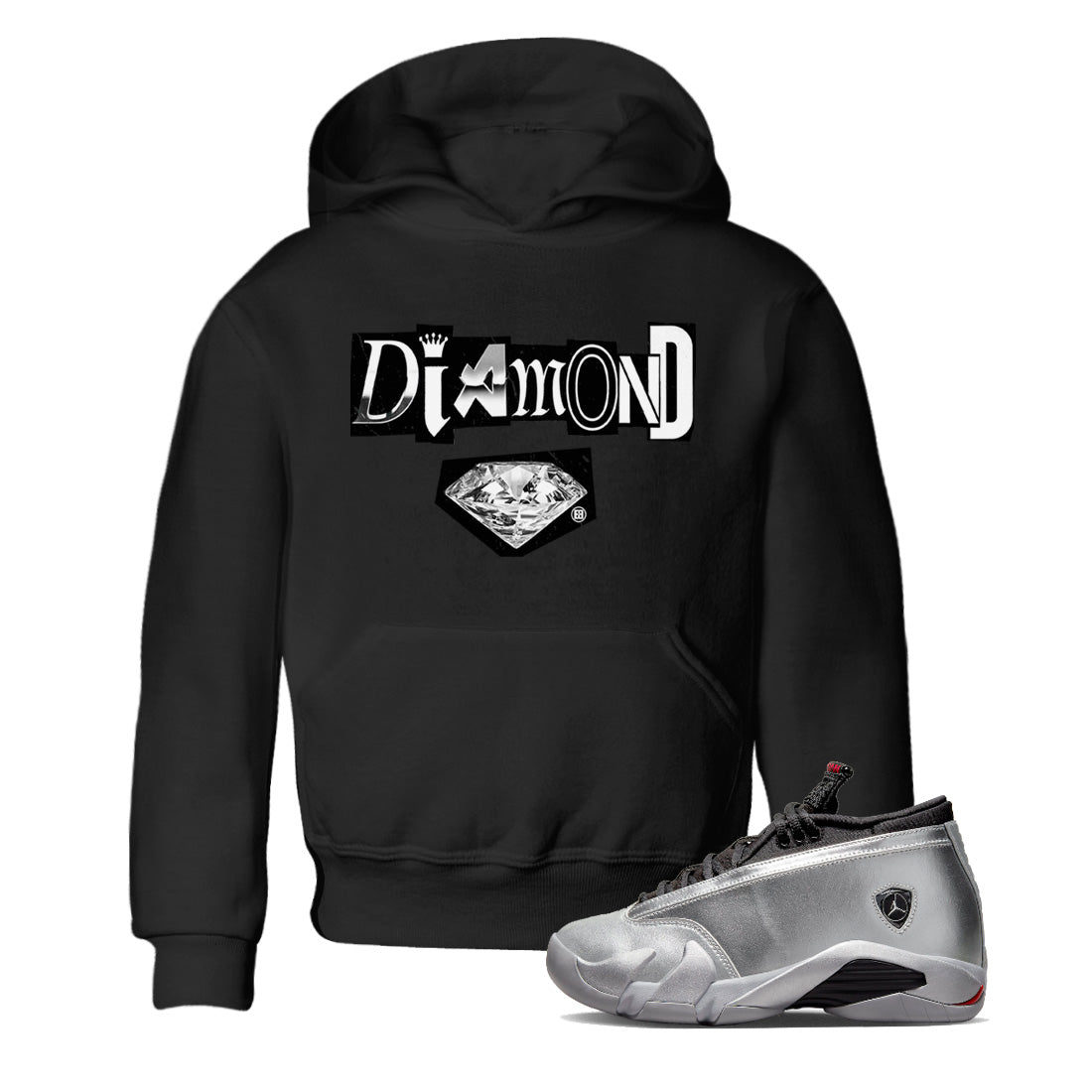 Diamond Letter Kids Tops - Air Jordan 14 Metallic Silver