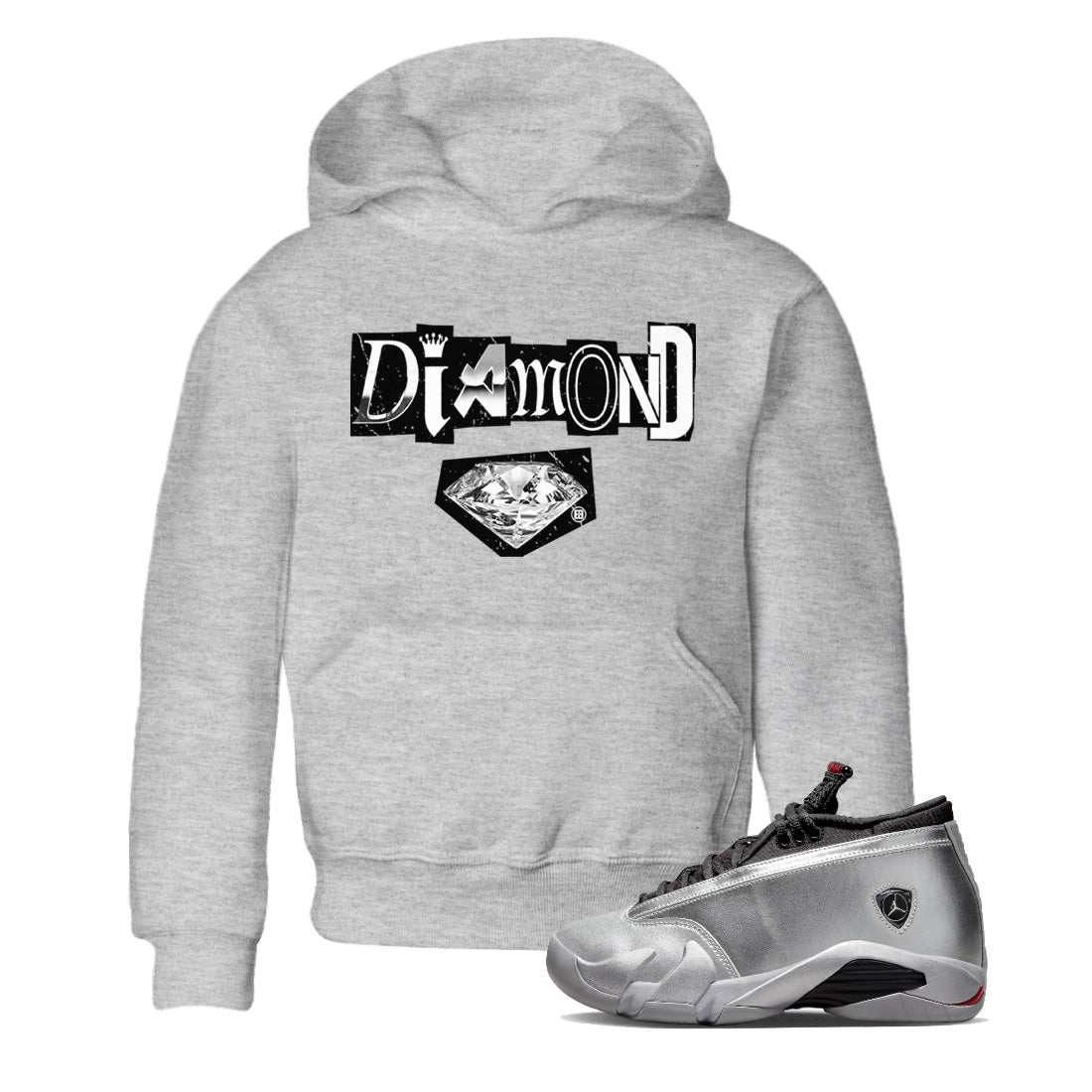 Diamond Letter Kids Tops - Air Jordan 14 Metallic Silver