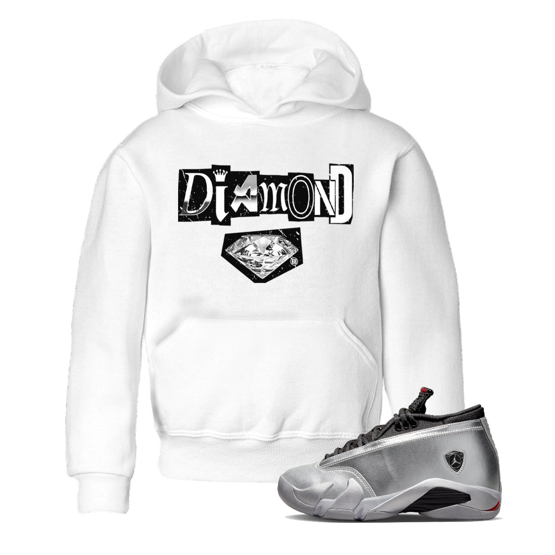 Diamond Letter Kids Tops - Air Jordan 14 Metallic Silver