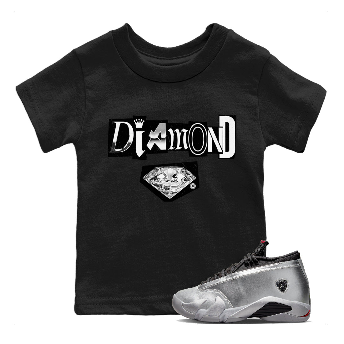 Diamond Letter Kids Tops - Air Jordan 14 Metallic Silver