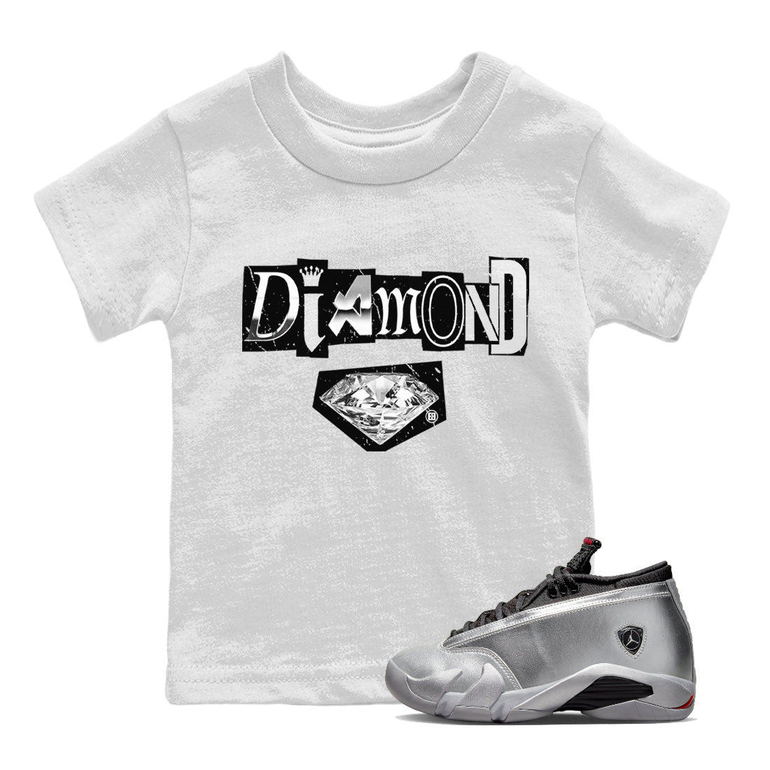 Diamond Letter Kids Tops - Air Jordan 14 Metallic Silver
