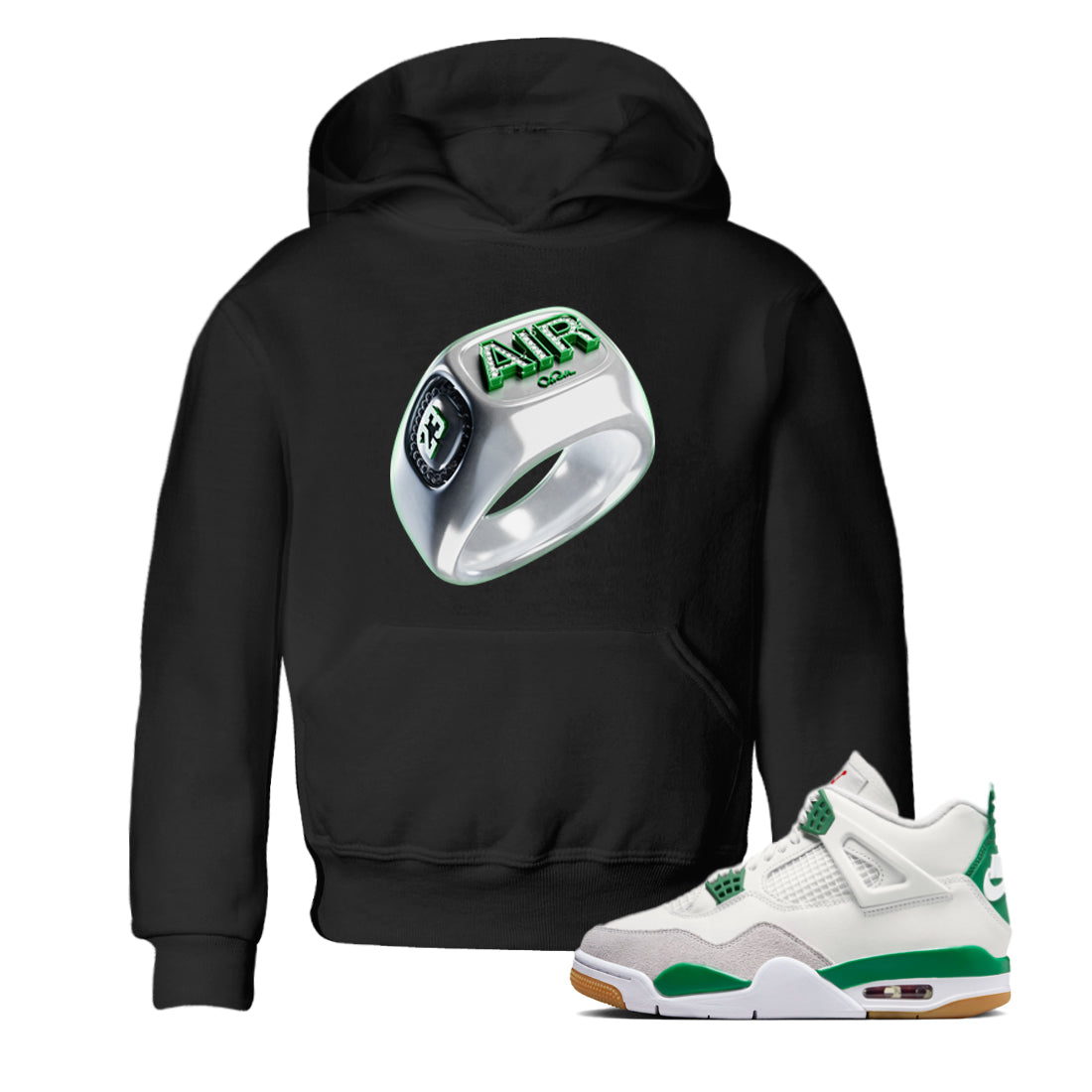 Diamond Ring Kids Tops - Air Jordan 4 Pine Green