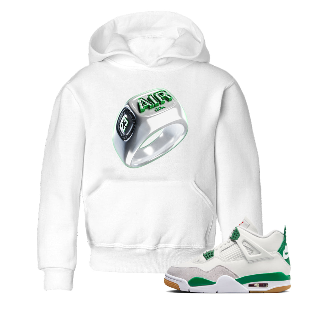 Diamond Ring Kids Tops - Air Jordan 4 Pine Green
