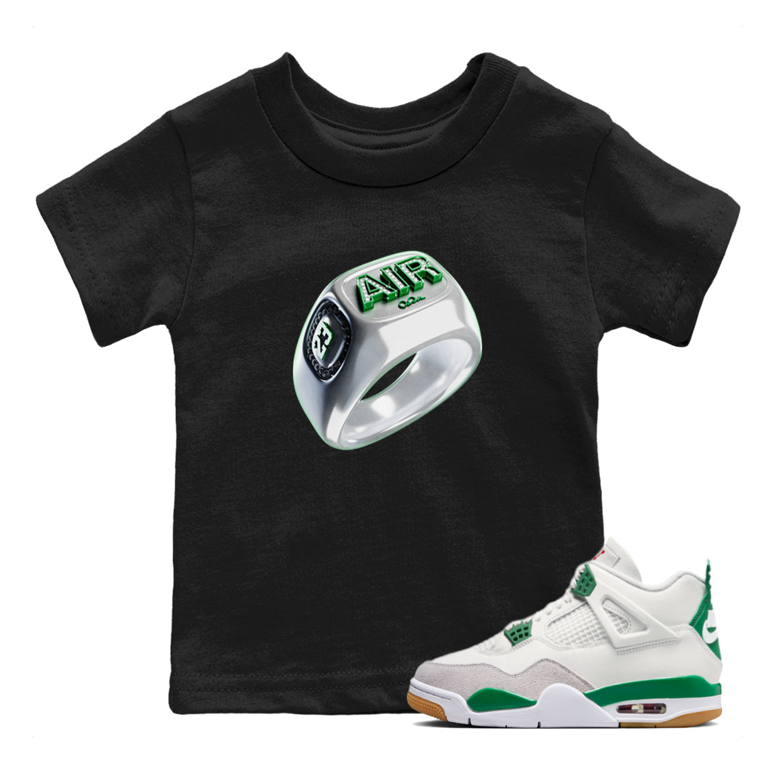 Diamond Ring Kids Tops - Air Jordan 4 Pine Green
