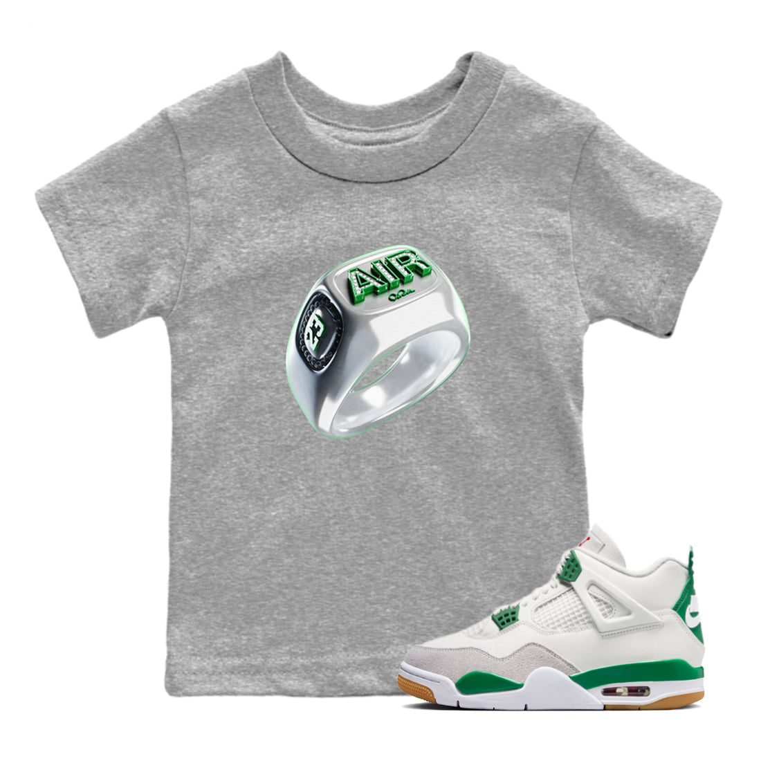 Diamond Ring Kids Tops - Air Jordan 4 Pine Green