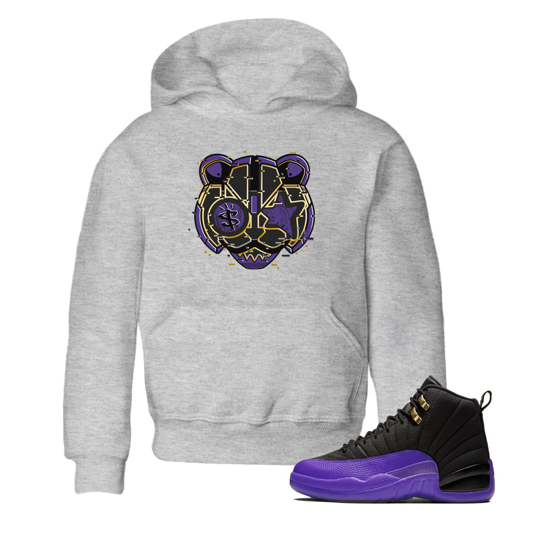 Digital Cat Face Kids Tops - Air Jordan 12 Field Purple