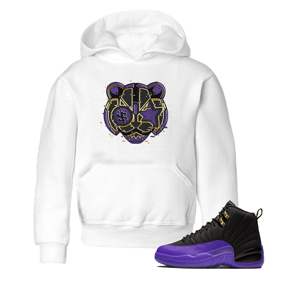 Digital Cat Face Kids Tops - Air Jordan 12 Field Purple