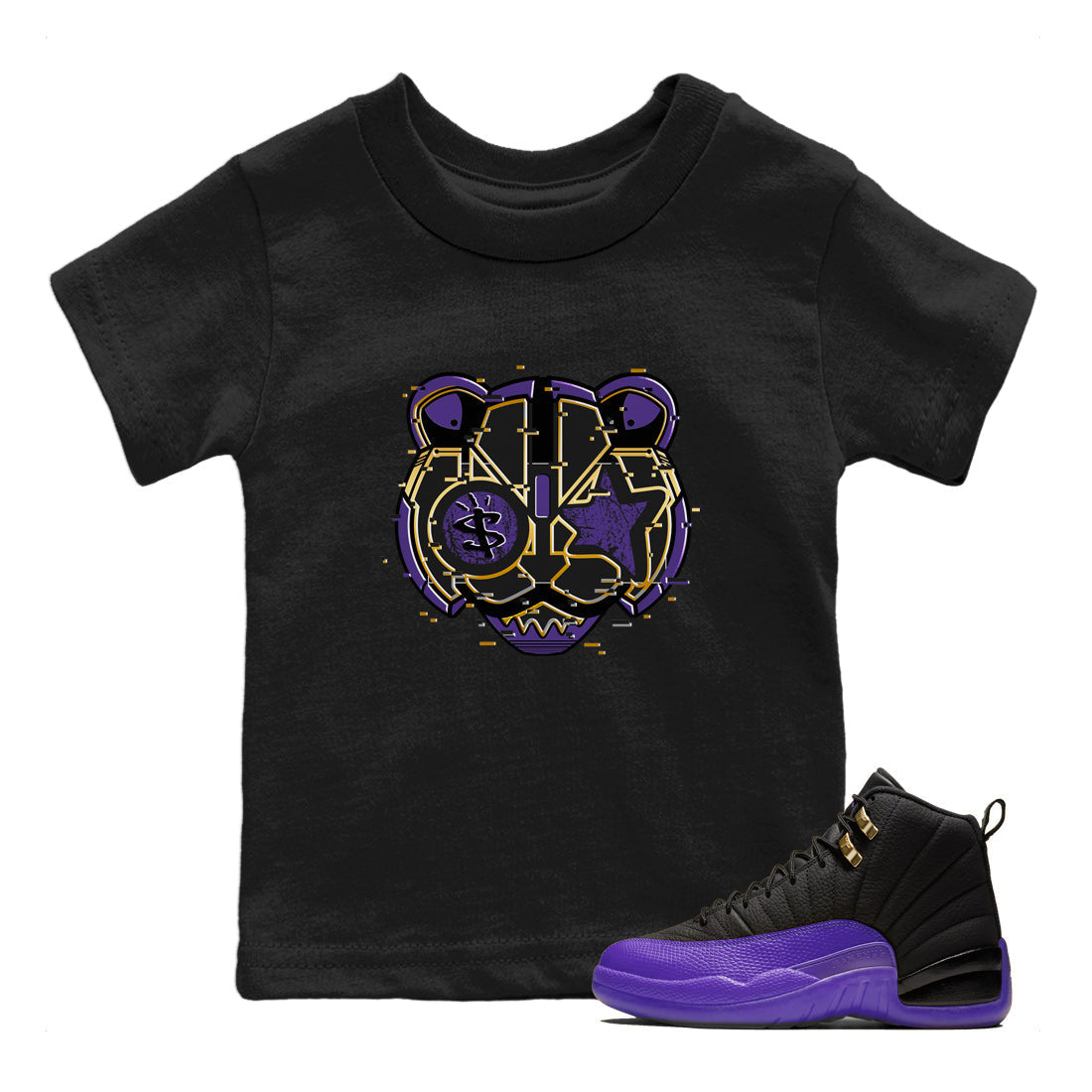 Digital Cat Face Kids Tops - Air Jordan 12 Field Purple