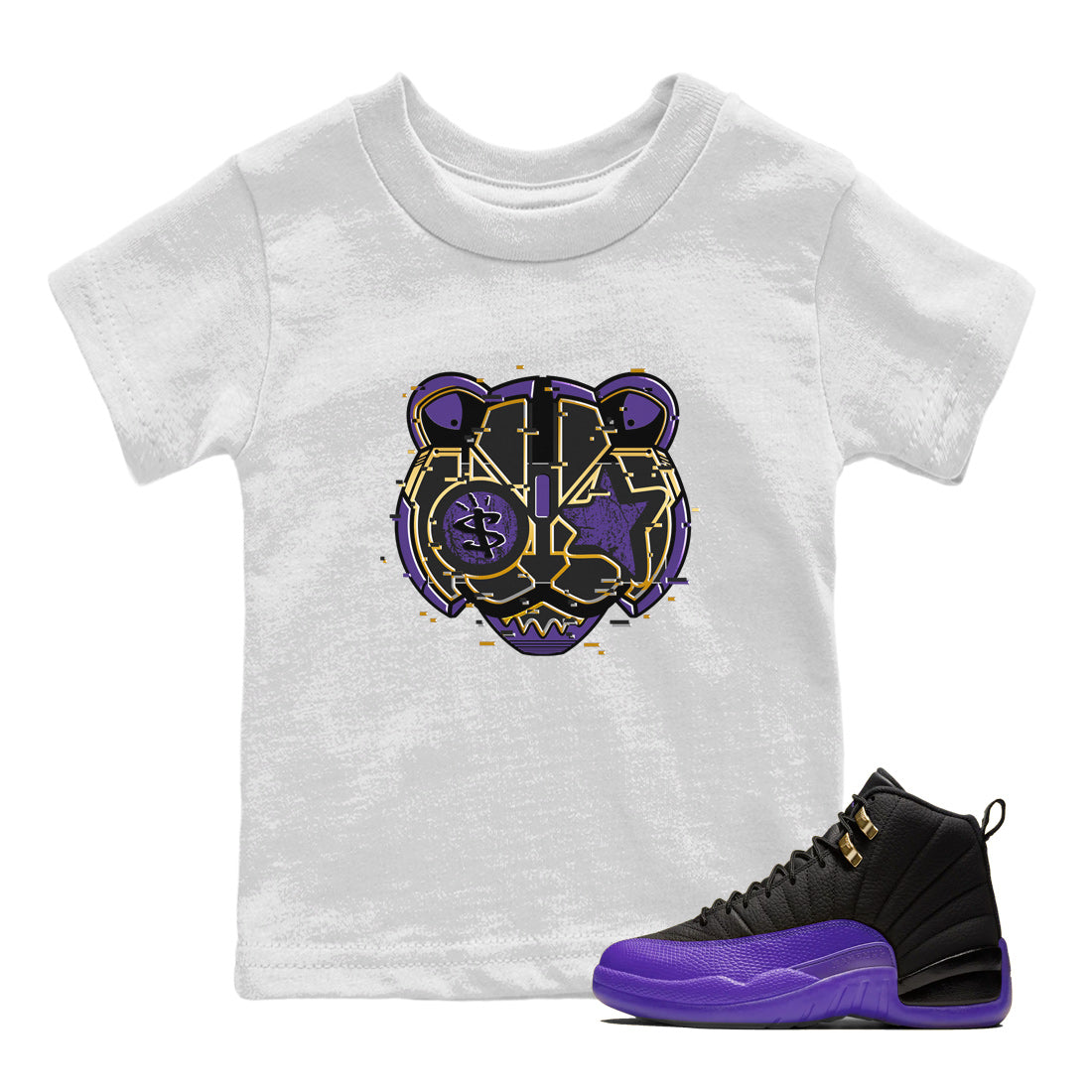 Digital Cat Face Kids Tops - Air Jordan 12 Field Purple