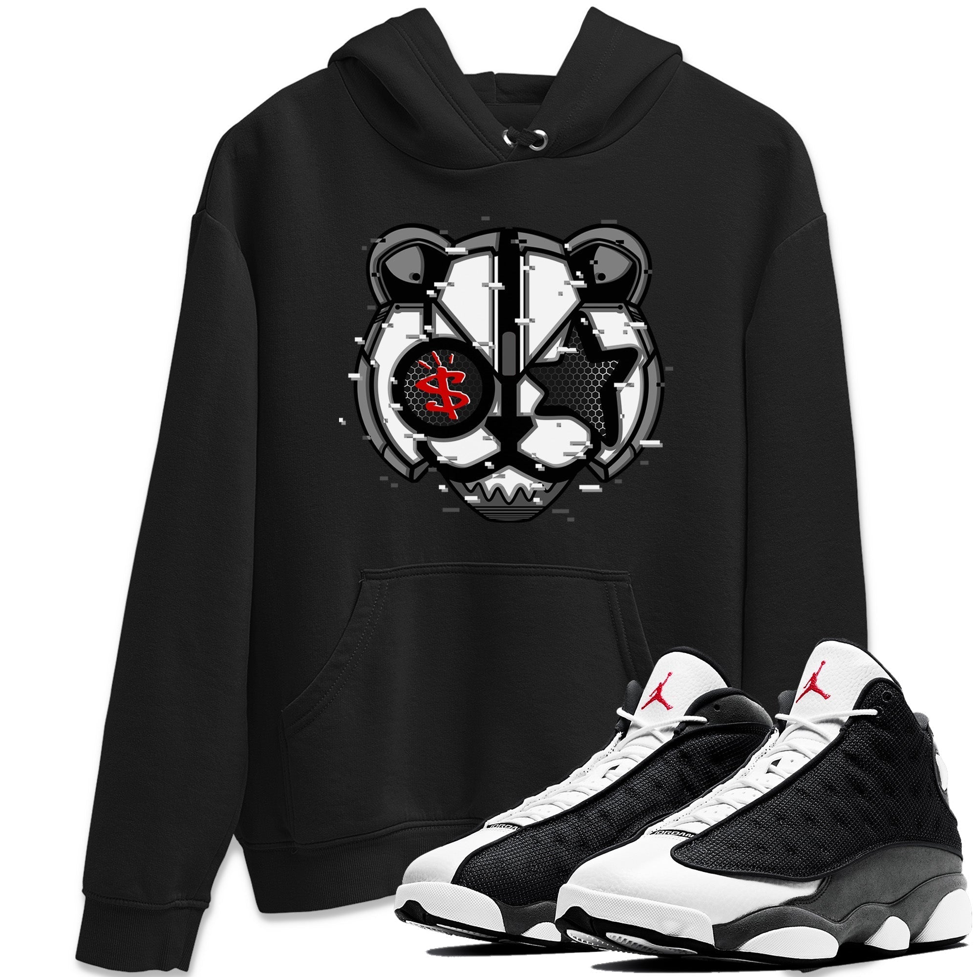 Digital Cat Face Unisex Tops - Air Jordan 13 Black Flint