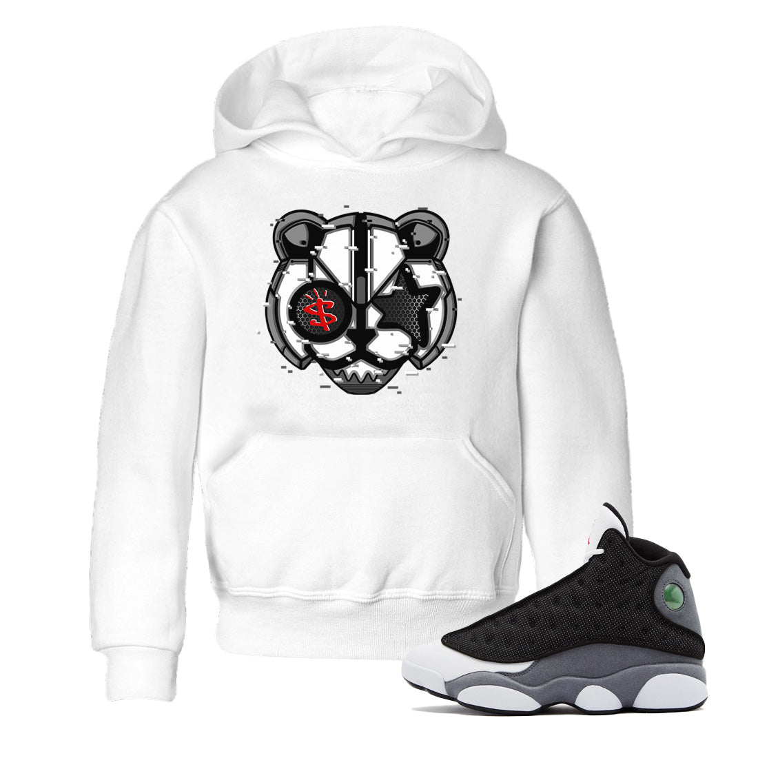 Digital Cat Face Kids Tops - Air Jordan 13 Black Flint